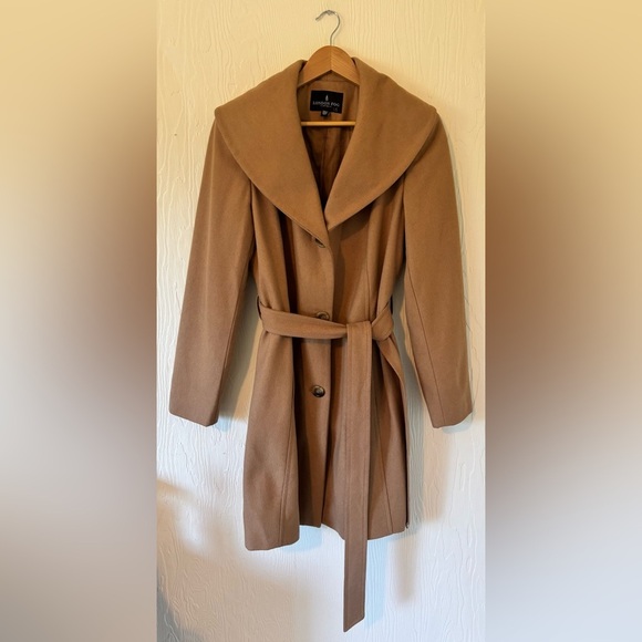 London Fog Wool Shawl Collared Camel Tan Belted Trench Coat - Picture 6 of 13